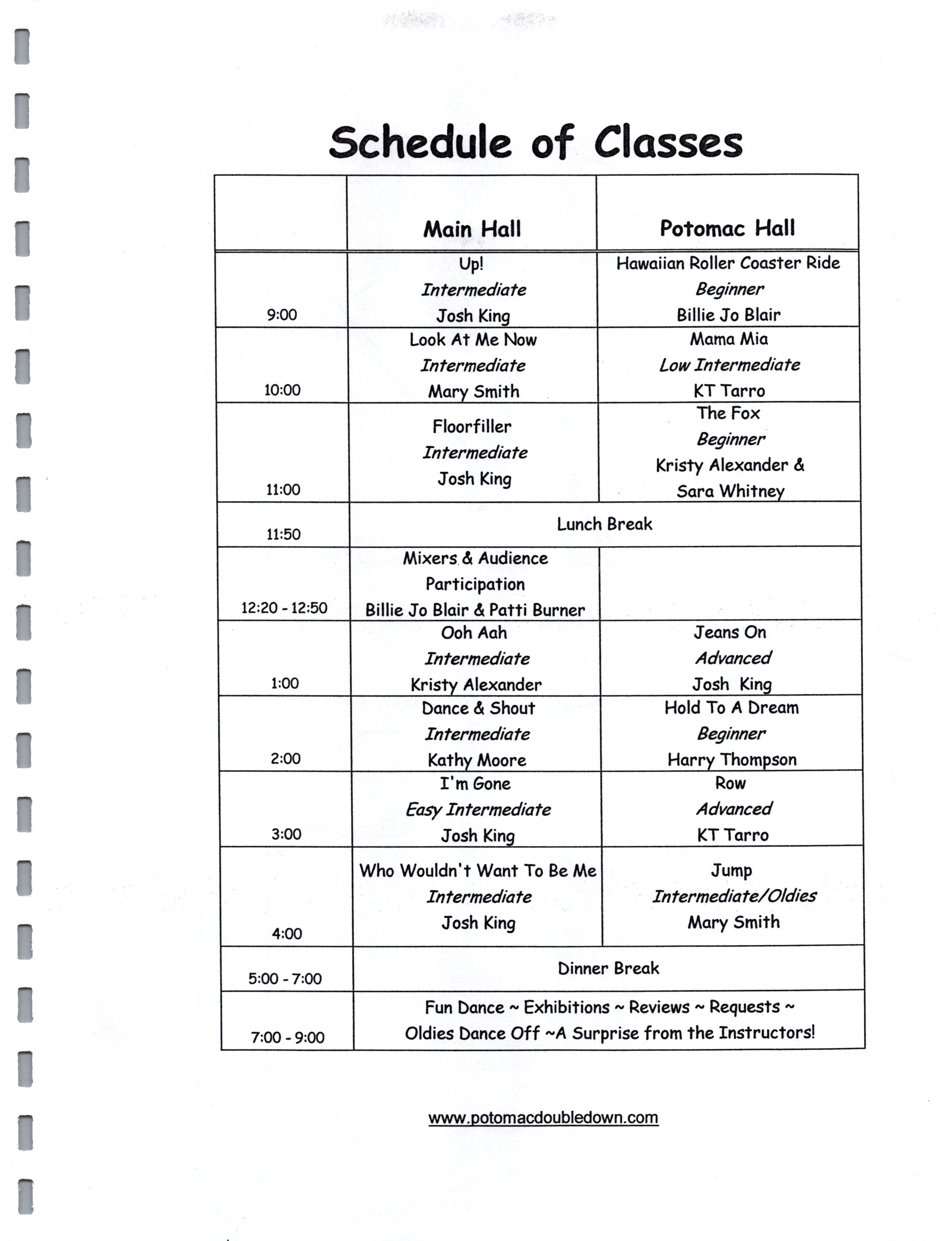 2003 Potomac Double Down Schedule